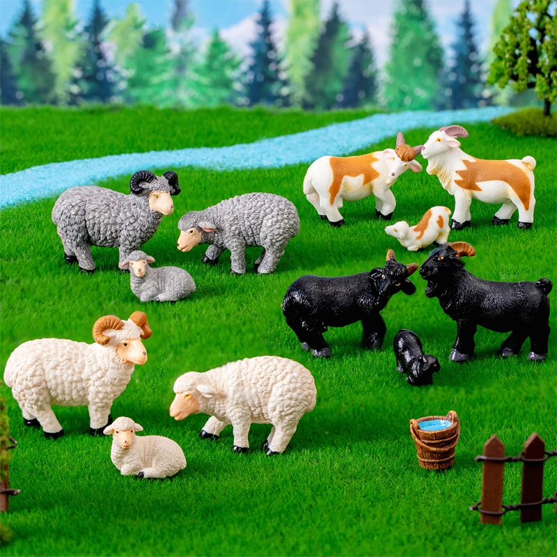 Миниатюры, имитирующие фигурки овец и коз, Садоводческая ферма, Микроландшафтные украшения для дома, настольные аксессуары