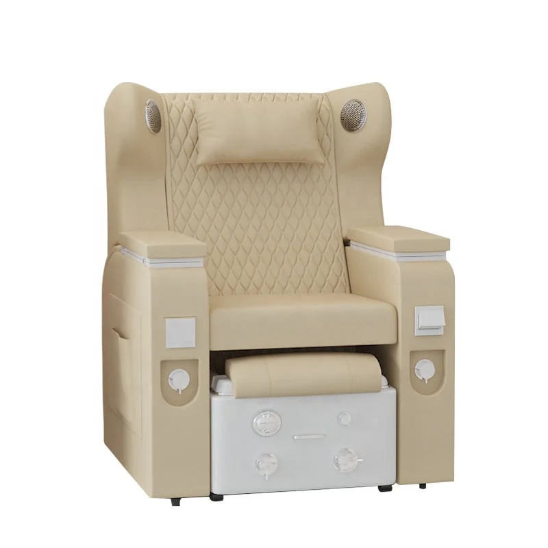 Многофункциональное современное желтое кожаное спа-кресло для ног с электрической банкой для мытья рук, массажное педикюрное кресло со звуком