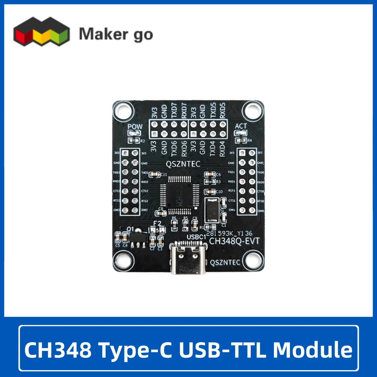 Модуль USB-TTL CH348 Type-C, модуль платы расширения 8-полосного многоканального последовательного порта CH348Q