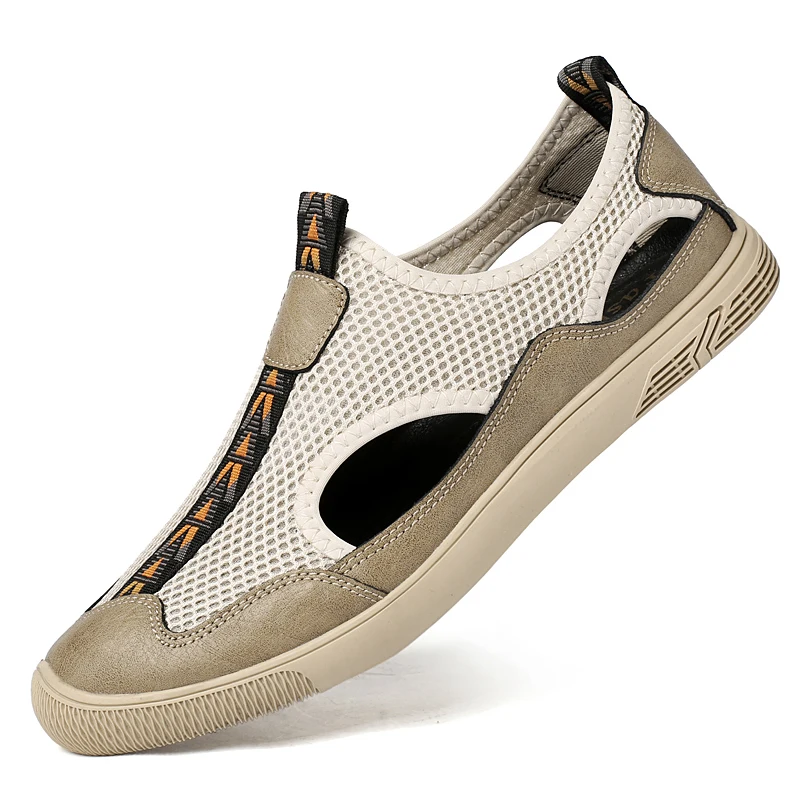 Мужские сетчатые Мягкие удобные сандалии, мужские кроссовки, обувь из натуральной кожи для мужчин, Лето 2023, Модные сандалии-слайды большого размера