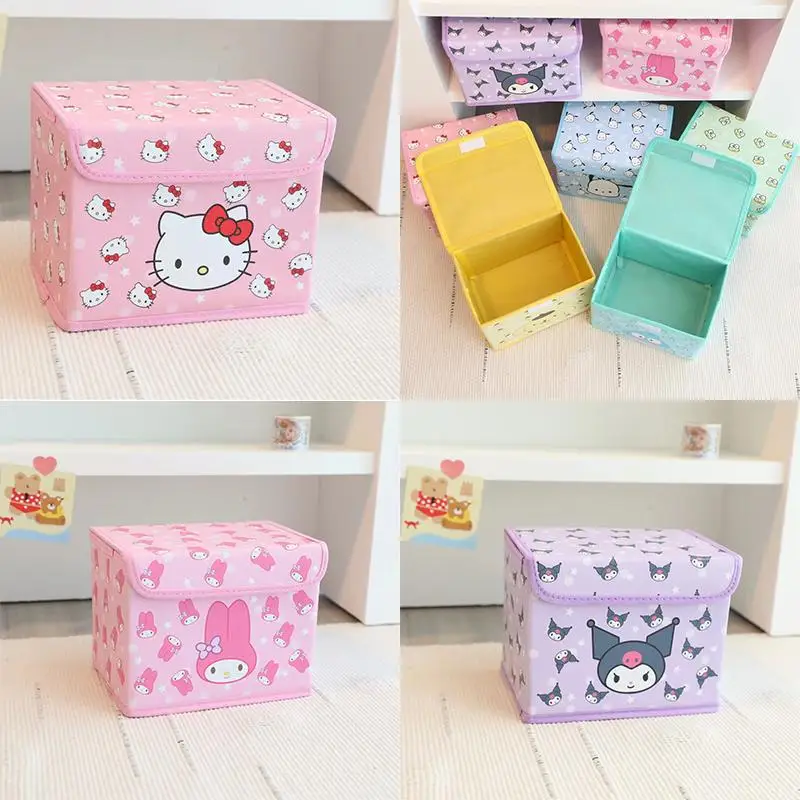 Мультяшный Ящик для хранения Sanrios Kawaii Hello Kittys Kuromi Настольный Студенческий Большой емкости, Складная Коробка для организации печати, подарок для девочки