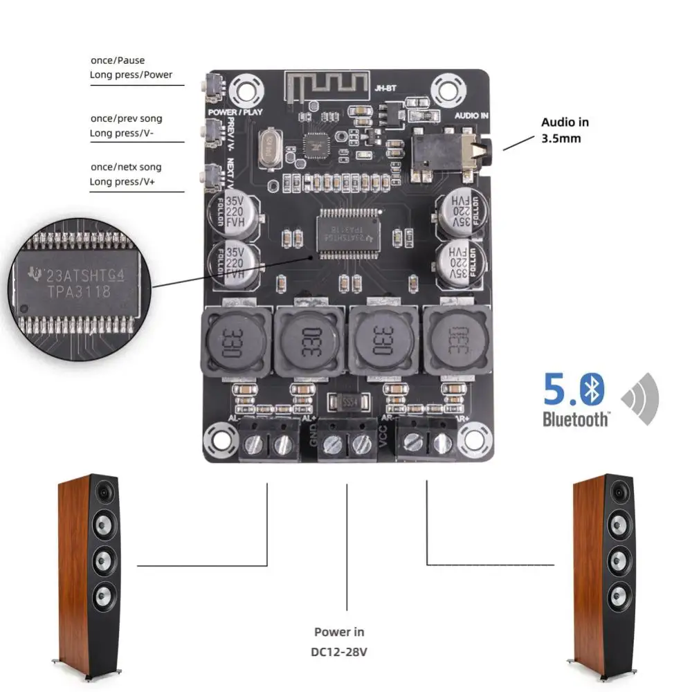 Новейший TPA3118 2x45 Вт Цифровой Стерео Аудио Усилитель Мощности Плата Постоянного тока 12 В-28 В Класс D 45 Вт Модуль Усилителя Мощности 3,5 мм Вход