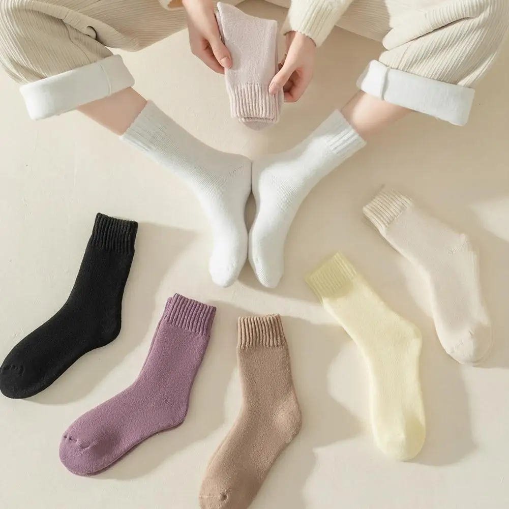 Новые зимние носки Женские Супер Толстые Зимние шерстяные Теплые женские носки Sox Японская мода Harajuku Однотонные теплые длинные носки