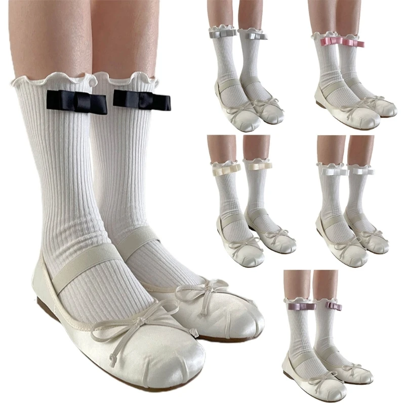 Новый стиль, женская летняя повседневная одежда, Кружевные хлопковые короткие носки с бантиками, однотонные