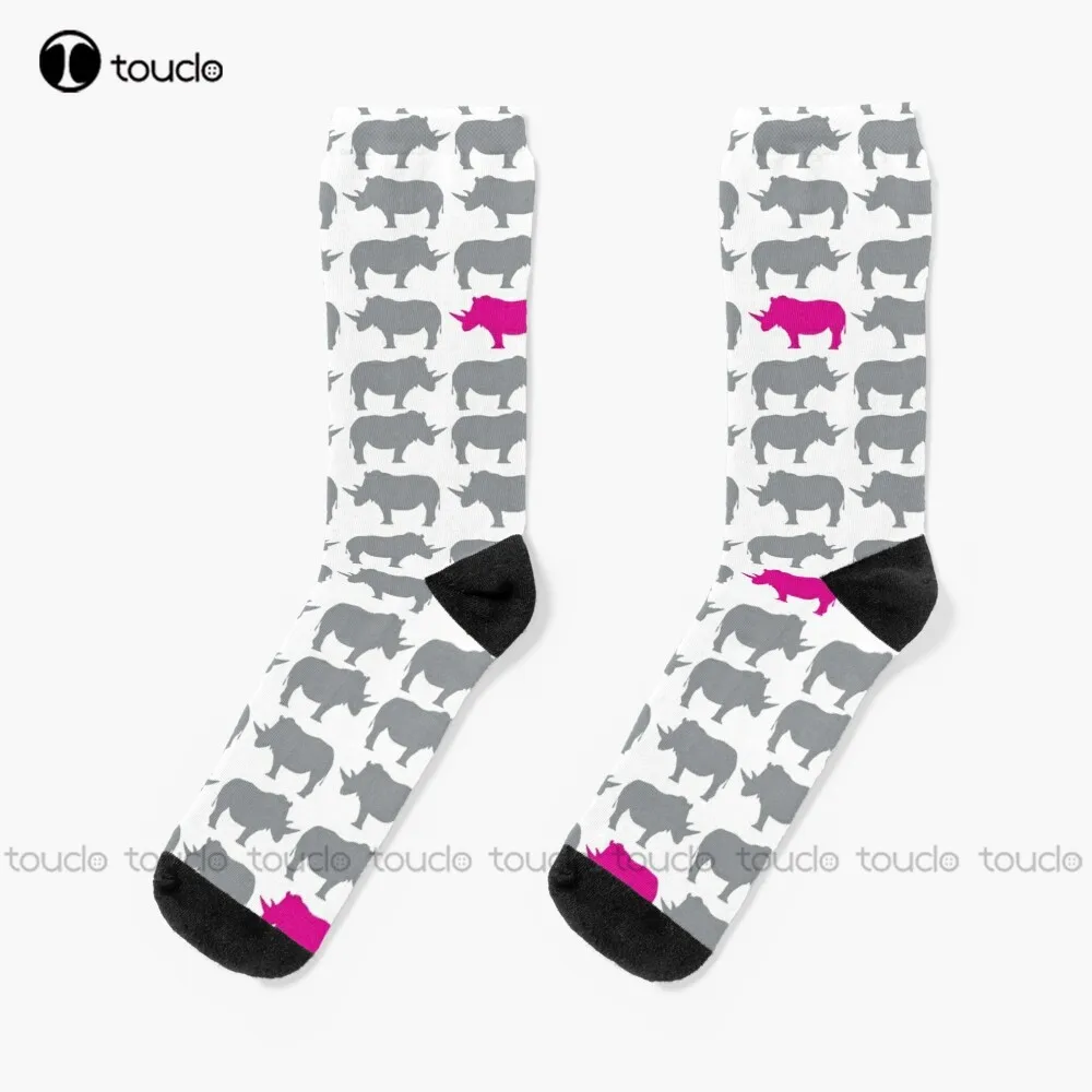 Носки One Pink Rhino In The Herd, Походные Носки, Унисекс, Носки Для Взрослых, Подростков, Молодежи, Персонализированные Пользовательские Носки С Цифровой Печатью 360 °, Забавный Носок