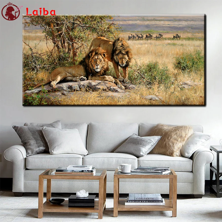 полный набор сверл Современное искусство животных, африканский лев саванны diy алмазная живопись 5d алмазная вышивка мазайка декор комнаты