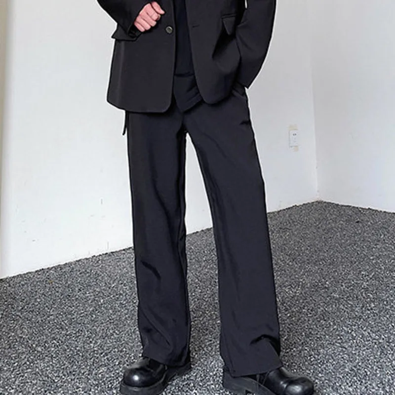 Приталенный мужской костюм SYUHGFA, брюки, индивидуальный дизайн, однотонные Свободные широкие брюки, роскошные повседневные прямые брюки в корейском стиле