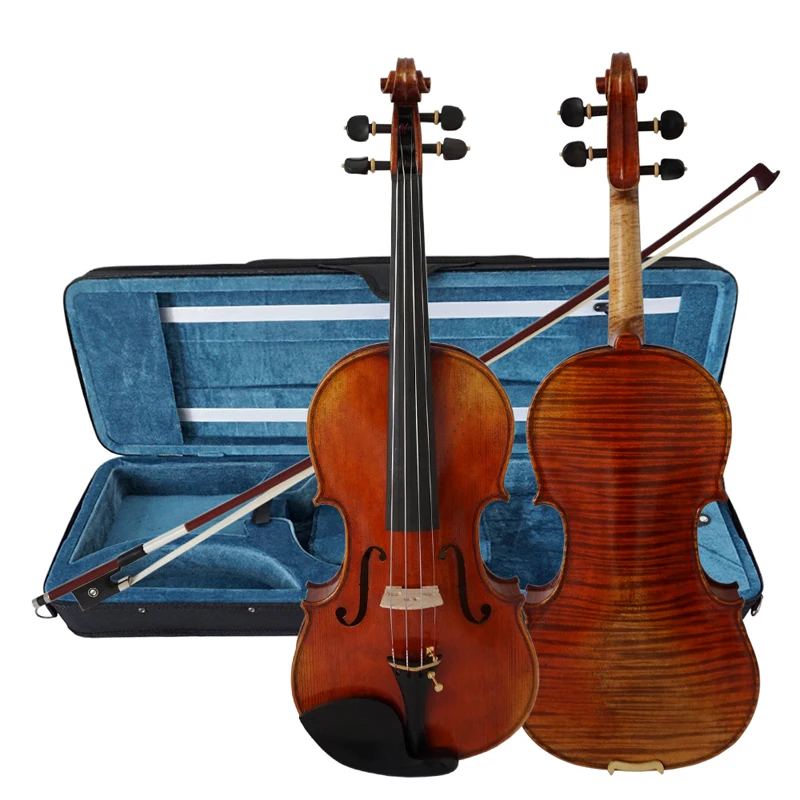 Профессиональный красно-коричневый Расписанный вручную Антикварный скрипичный музыкальный инструмент марки Aiersi, Натертые вручную масляные скрипки со смычком в футляре