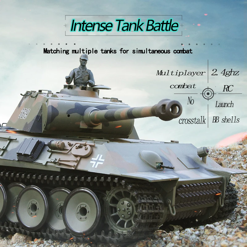 Радиоуправляемый танк Henglong 1: 16 3819-1 металлический гусеничный электрический игрушечный автомобиль 2,4 ГГц может быть запущен против войны военная модель