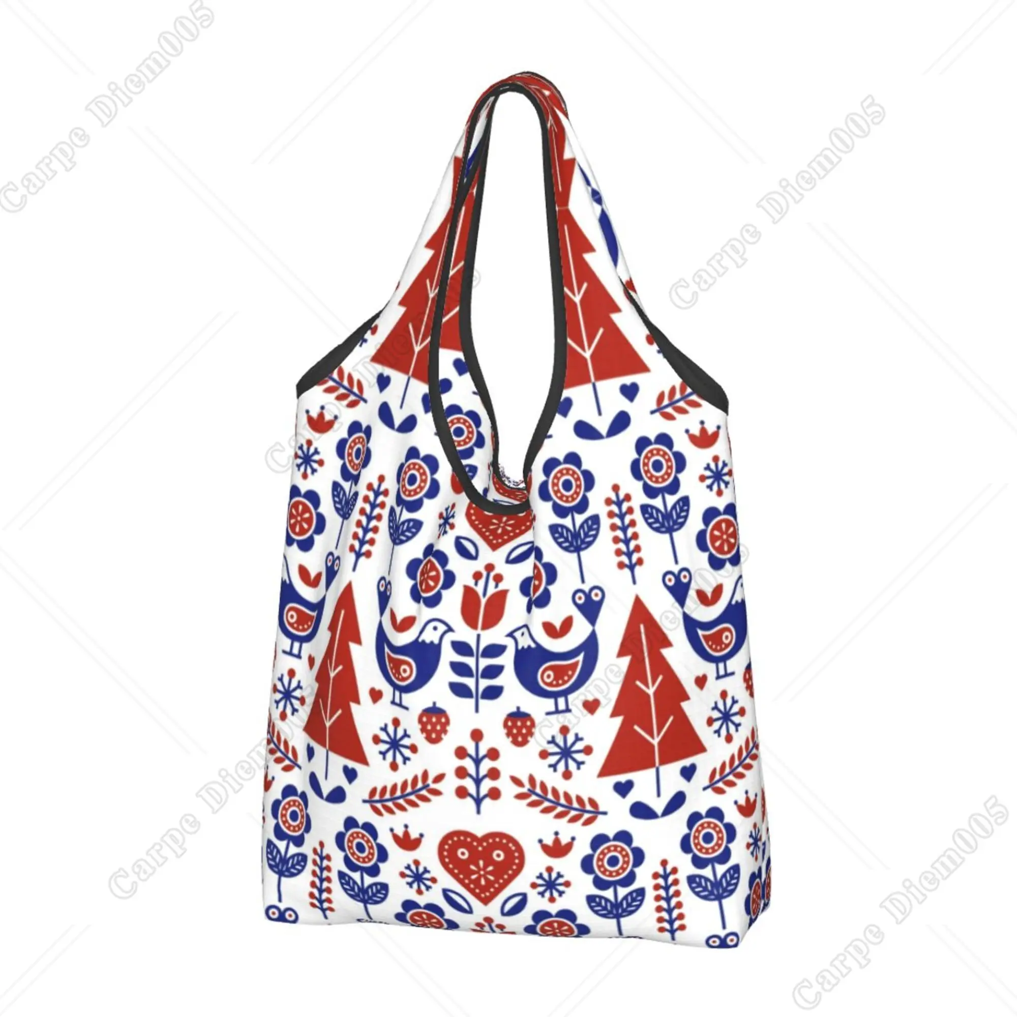 Рождественская женская сумка для покупок в стиле ретро с птицами, портативная сумка-тоут, пригодная для вторичной переработки, праздничная сумка без застежки, 1 упаковка, многоразовая сумка для покупок