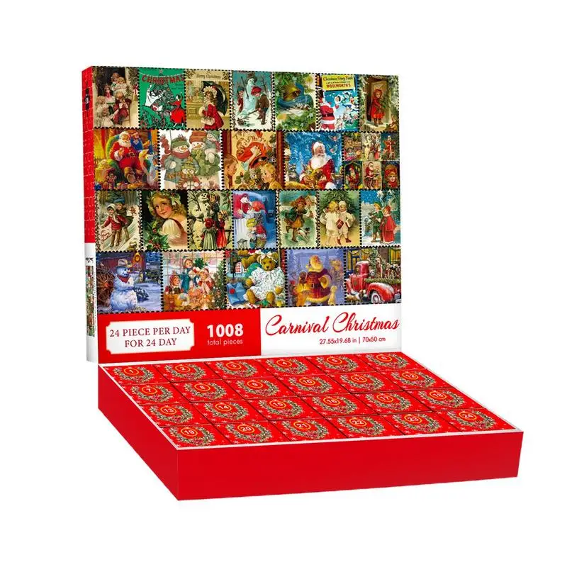 Рождественский набор головоломок в винтажном стиле, адвент-календарь, Календарь обратного отсчета на 24 дня, подарочная коробка для пазлов для детей, Рождественский подарок