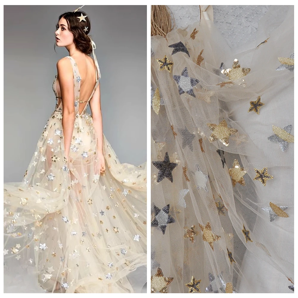 Серое Абрикосовое Сетчатое Платье С Блестками И Звездной Вышивкой Sky Galaxy Custom Diy Dress Свадебное Платье Ткань X1075
