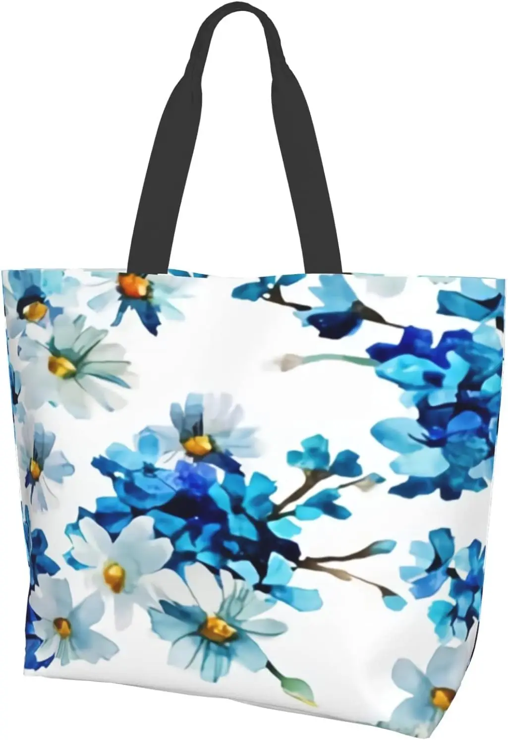 Синяя цветочная сумка-тоут, большие женские повседневные сумки через плечо, подарки, многоразовые водонепроницаемые для поездок на выходные, покупок продуктов на открытом воздухе