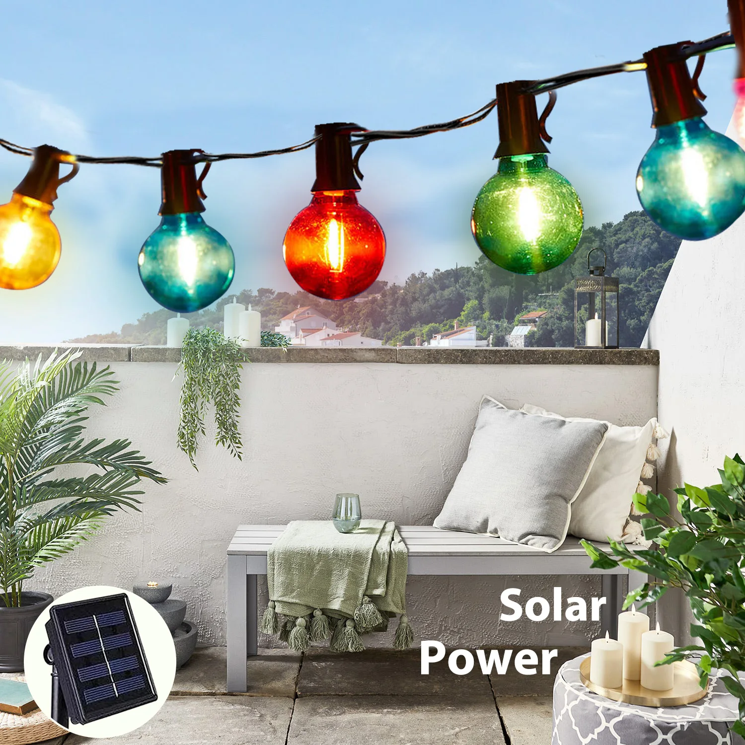 Солнечная энергия G40, свадебные гирлянды, RGB, Наружное водонепроницаемое освещение для вечеринки в саду, Уличное украшение на Рождество 2024