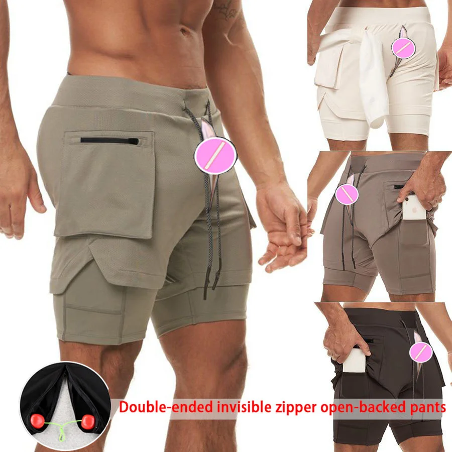 Спортивные шорты летние Капри мужские мышцы мужской невидимый открыть сиденья брюки для фитнеса быстросохнущие короткие мужские сетчатые дышащие брюки