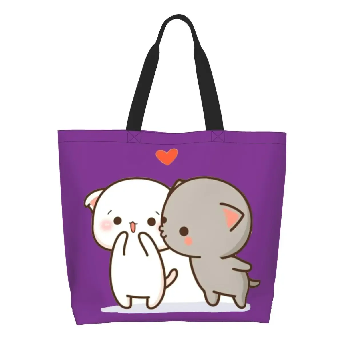 Сумка-тоут Peach And Goma Mochi Cat, большая женская сумка через плечо для многоразового использования, сумка для покупок, школьная сумка для путешествий на открытом воздухе