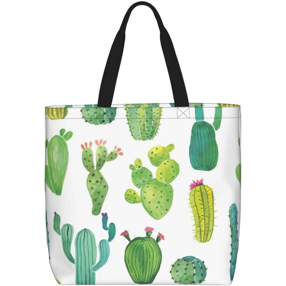 Сумка-тоут с принтом кактуса, многоразовая хозяйственная сумка, удобная сумка на одно плечо с застежкой-молнией большой емкости
