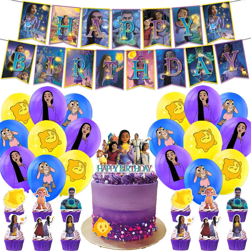 Тема аниме Disney WISH Aisha Valentino Для мальчиков и девочек На День рождения, Флаг, торт, Открытка, вставка, Воздушный шар, Спиральное Подвесное украшение