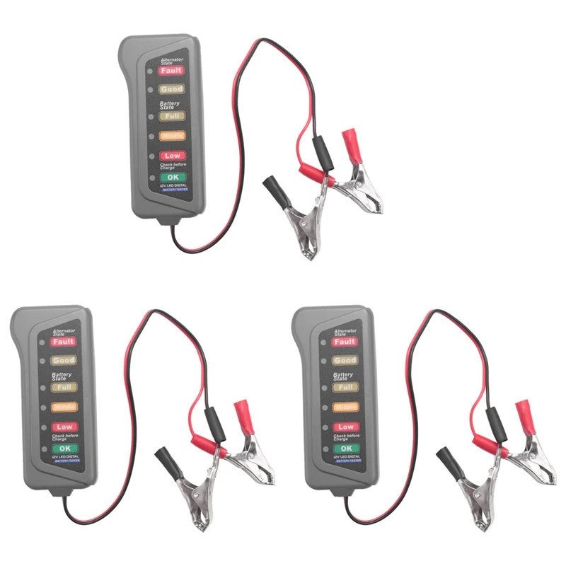 Тестер автомобильного аккумулятора и генератора 3X 12V - проверьте состояние аккумулятора и зарядку генератора (светодиодная индикация)