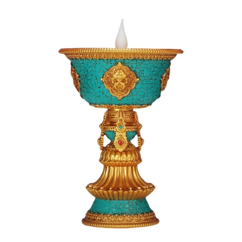 Тибетская электронная масляная лампа Перезаряжаемый держатель Буддийский настольный подсвечник Украшения Светодиодное пламя Домашний декор