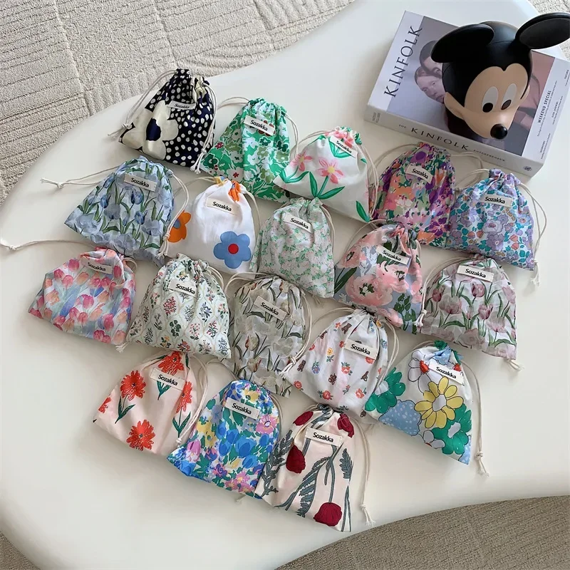 Тканевый карманный комплект с цветами, японская сумка для хранения косметики, переносная сумка-органайзер для мелочей, маленькая
