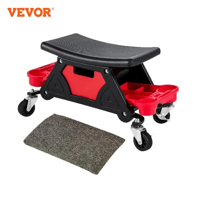 Тормозной стул механика гаража VEVOR, 3 лотка для хранения с подушкой сиденья, мобильный набор инструментов, подходящий для ремонта автомобиля, Вместимость колеса 300 фунтов