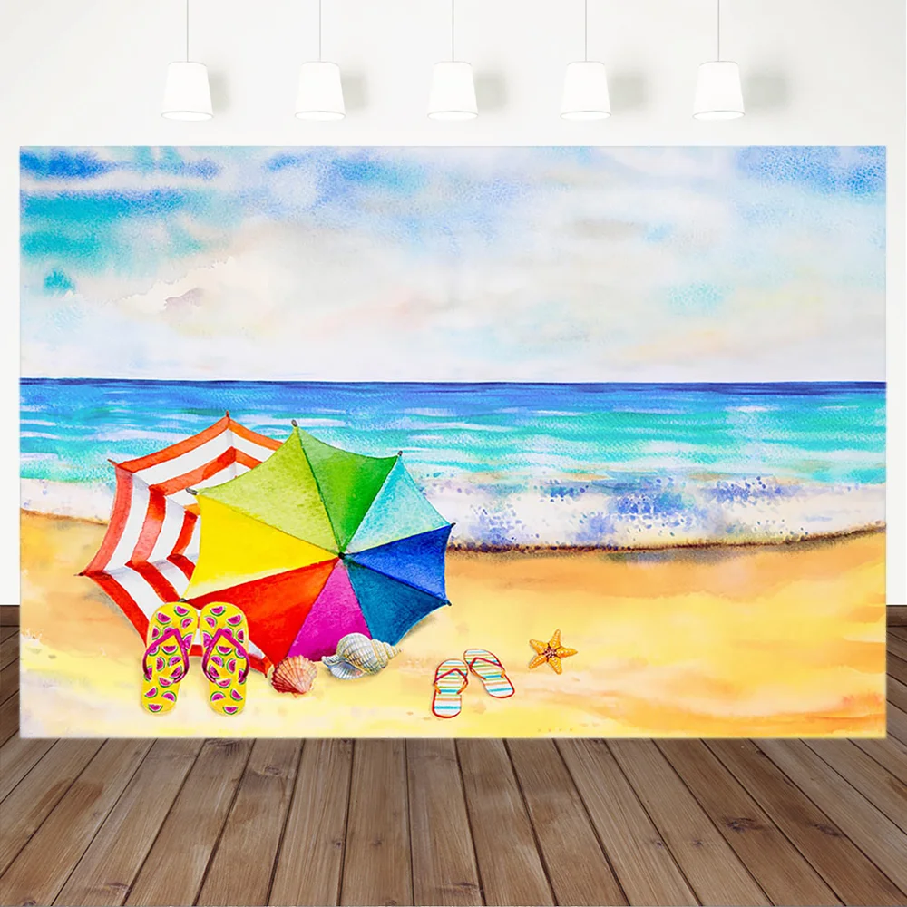 Фон для фотосъемки на летнем пляже, голубое небо и белые облака, цветной зонтик, фотографические фоны для фотостудии