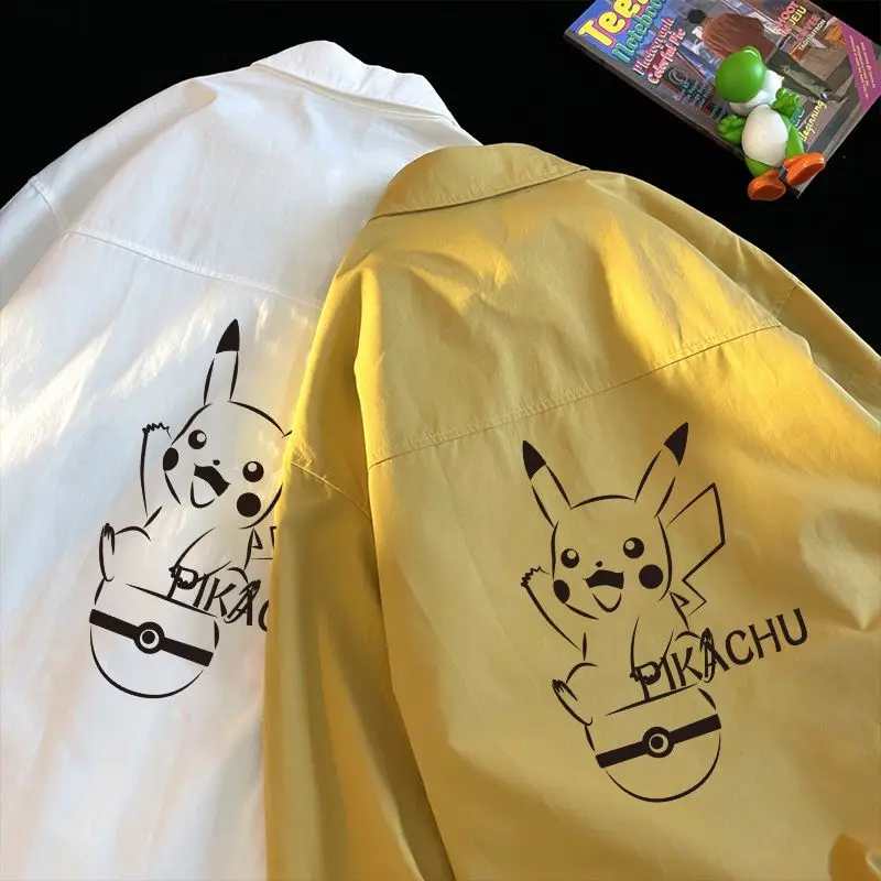 Футболка с рисунком Покемона Пикачу, Кавайная мода, аниме, мужская многоцветная рубашка с длинными рукавами, студенческая трендовая куртка, подарок на день рождения