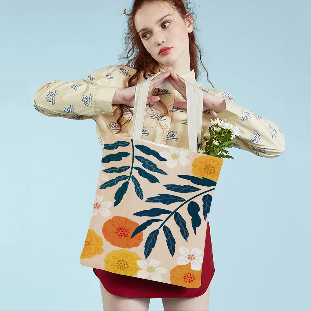 Холст цветочный рынок Дейзи Сакура персик Абстрактная женская сумка-тоут Женские сумки для покупок Модная сумка для покупок в супермаркете