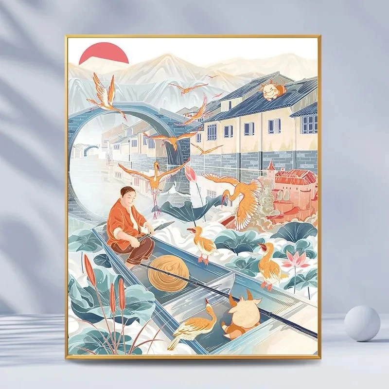 Цифровая картина маслом Guofeng Gufeng, Ручная роспись маслом, Сорванный цветок, украшение гостиной, спальни, картина, украшение штата Прилив