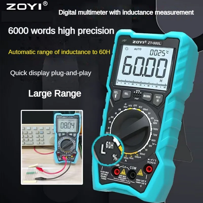 Цифровой мультиметр ZOYI ZT-980L 6000 отсчетов для проверки частоты транзисторов, температуры диода, триода, тока для проверки индуктивности
