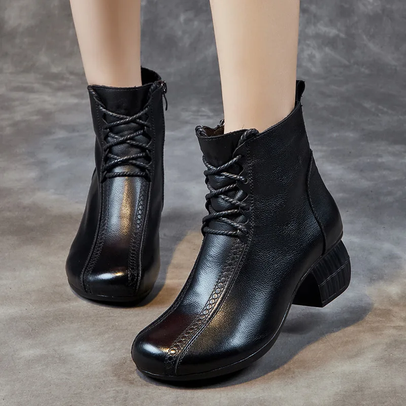Черные ботильоны, женские осенне-зимние короткие ботинки на низком каблуке, повседневные ботинки среднего возраста с круглым носком