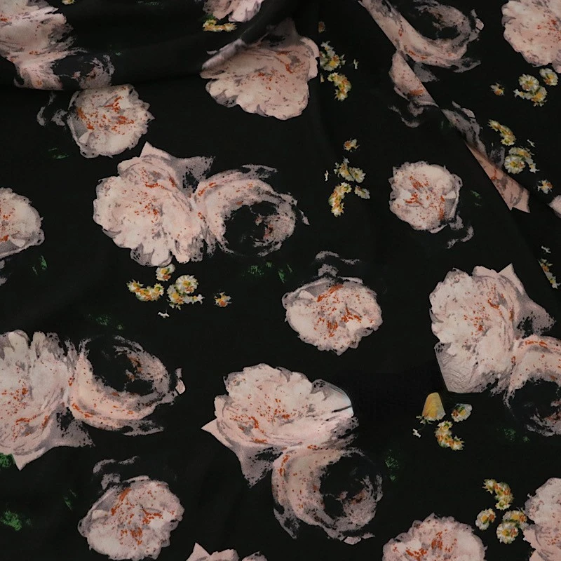 Ширина ткани 145 см, Черное дно, Светло-розовый Шифон с цветочным принтом, Легкое дышащее платье своими руками, рубашка Чонсам, Летняя одежда