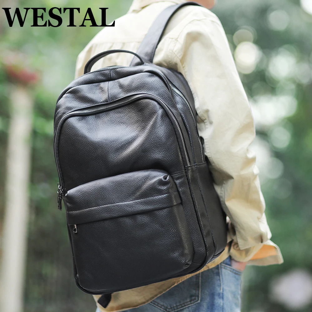 Школьный рюкзак WESTAL из натуральной Кожи для студентов mochila, Сумка для ноутбука 15,6 