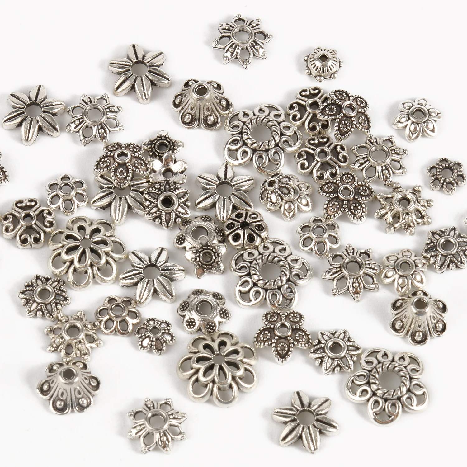 50-100шт Тибетские заглушки из цветочных бусин античного серебряного цвета для изготовления ювелирных изделий, аксессуары для рукоделия Оптом