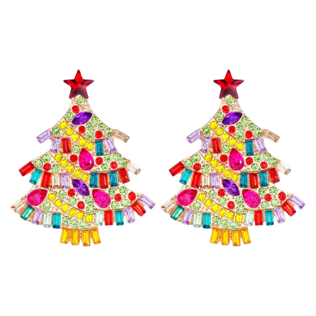 ДЖУРАН Преувеличивает Красочные хрустальные серьги в виде рождественской елки со стразами для женщин, трендовые украшения 2023 года, рождественские подарки