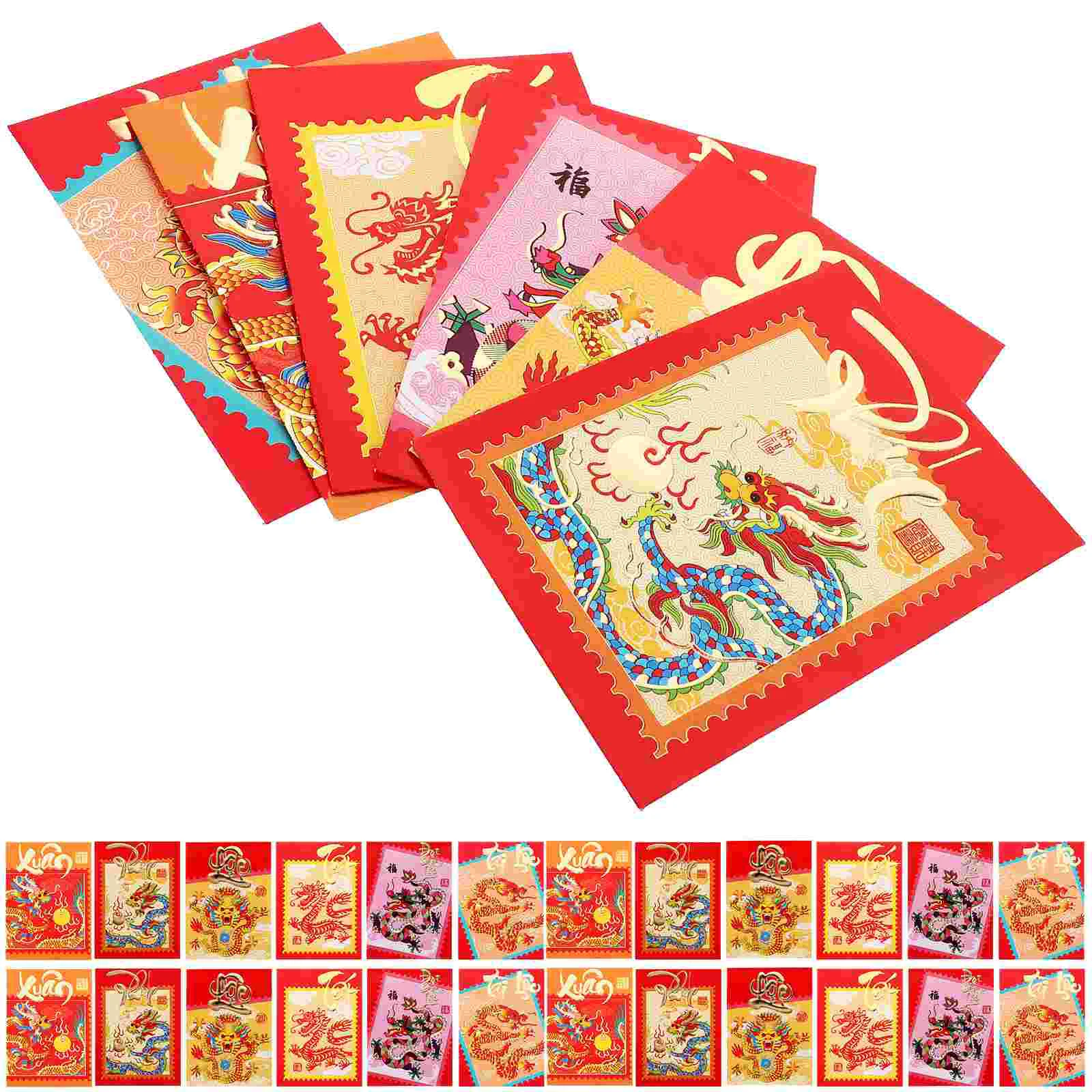 Счастливые красные конверты на китайский Новый Год Хунбао, Год Дракона, Денежные конверты на удачу, красные конверты на Китайский Новый год