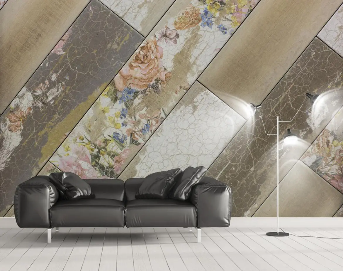 Фотообои на заказ Большая фреска Абстрактная рисованная геометрия винтажный цветочный мраморный фон настенная живопись