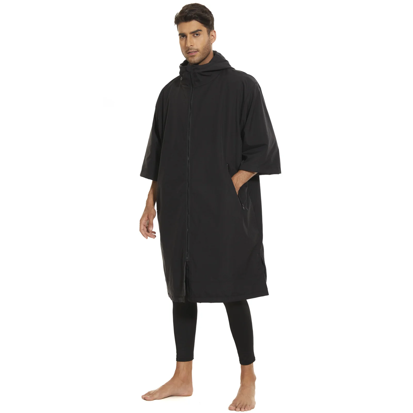 Халат для сушки с капюшоном большого размера, Черные зимние теплые непромокаемые сменные пончо из синтетической овечьей шерсти, уличное пальто для мужчин и женщин